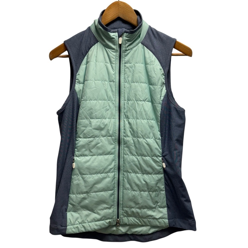 Zero Restriction Womens Sz S Green/Blue Zip Quilted Golf Performance Vest Jacket